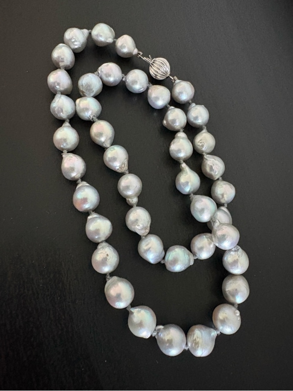Baroque Silver-Blue Pearl Necklace With 14k White Gold Clasp